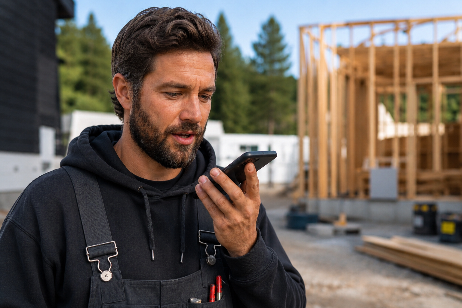 Craftsman in a work van using his phone